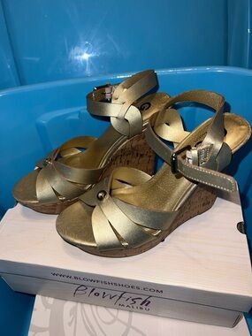 GBG Metallic Gold Cork Wedge Heels
